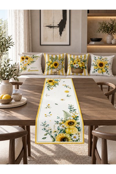 HOMESSA Yellow Lemon Sunflower Hello Lemon 4-Piece Throw Pillow Cover Runner Set