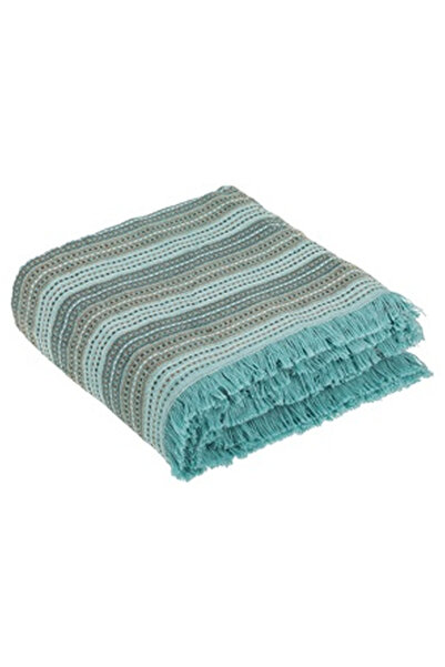 OEM Cuvertura Decorativa Turcoaz cu Dungi Maro Franjuri pentru Canapea cu Tre...