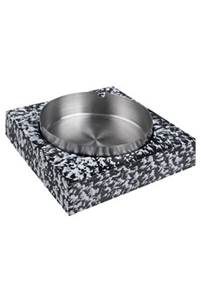 OEM Черно-бял квадратен циментов пепелник със сребърен кръгъл елемент 12,5x5 см