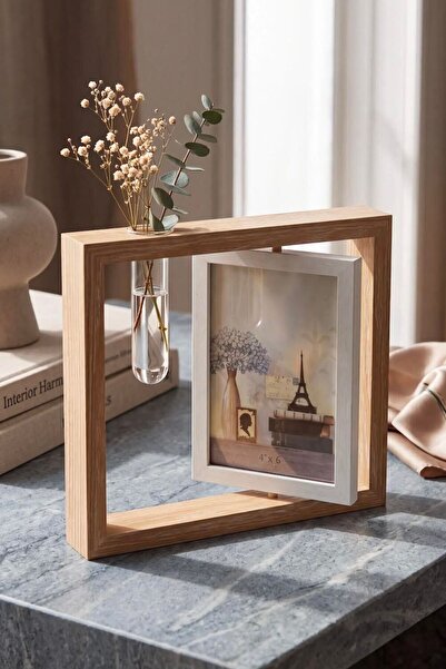 MaperaHome Ahşap Dekoratif Fotoğraf Çerçevesi Mini Saksılı Aynalı Fonksiyonel