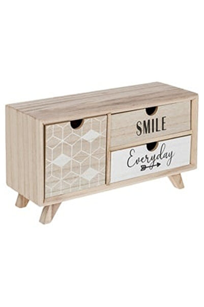 OEM Cutie Decorativa din Lemn cu 3 Sertare Everyday Smile 28x10x15cm