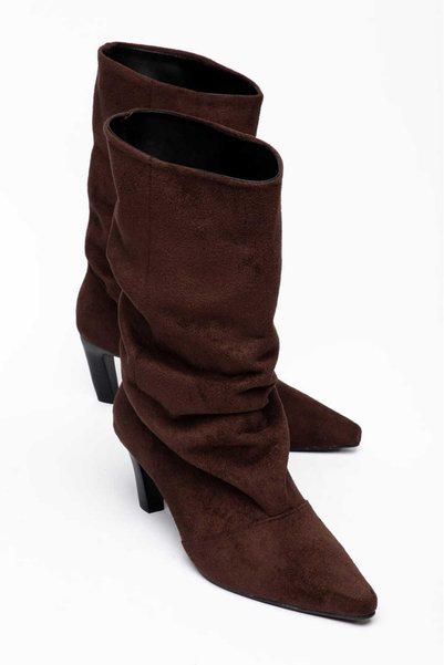 SEDRİK Dima Pointed Toe Brown Suede Bellows Thin Heel Women's Boots