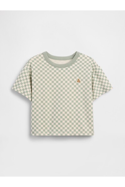 GAP Erkek Bebek Açık Yeşil Boxy Kareli T-Shirt