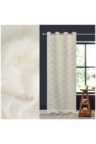 OEM Perdea Decorativa Bej cu Model Brodat Inele 140x260cm