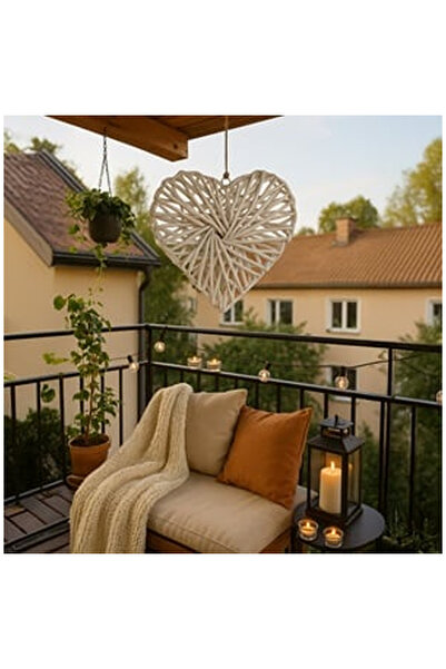 OEM Inima Decorativa Suspendabila din Lemn Alb 30x30x6cm