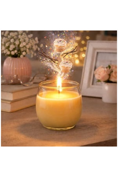 OEM Ecru Scented Candle in Glass Container with Vanilla Cupcake Aroma Ø7x6.5cm