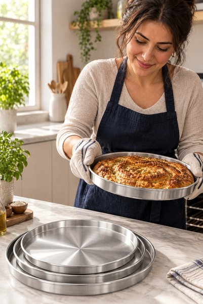 viracasa 3'lü Çelik Baklava Börek Tepsisi Seti 38 40 42 cm Yuvarlak Fırın Tepsisi