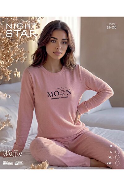 Night Star طقم بيجامة من القطن المحبوك من طوكيو وافل مطبوع عليه مون باللون ال...