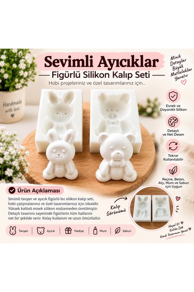 HobiCraft Market Sevimli Ayıcıklar Figürlü Silikon Kalıp Seti – Dekoratif Ayı...