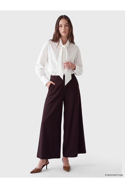 LC Waikiki LCW Modest Plum Solid Loose & Oversized Wide-Leg Women's Pants, Fe...