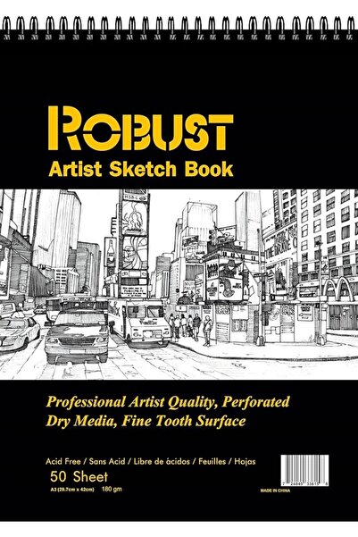 ROBUST دفتر رسم A3 (11.75 × 16.5 بوصة)، 50 ورقة، 180 جرام لكل متر مربع، دفتر ...