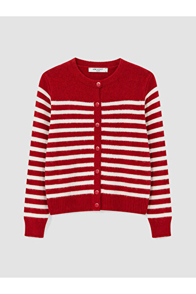 LC Waikiki Lcw Modest Red Knitwear Striped Women's Cardigan with Nevavm Diffe...