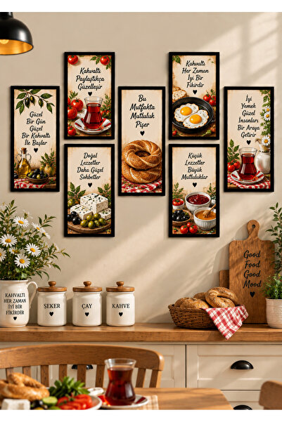 NT Handmade 7 Parça Küçük Lezzetler Büyük Mutluluklar Mutfak Tablo Seti 10x20...