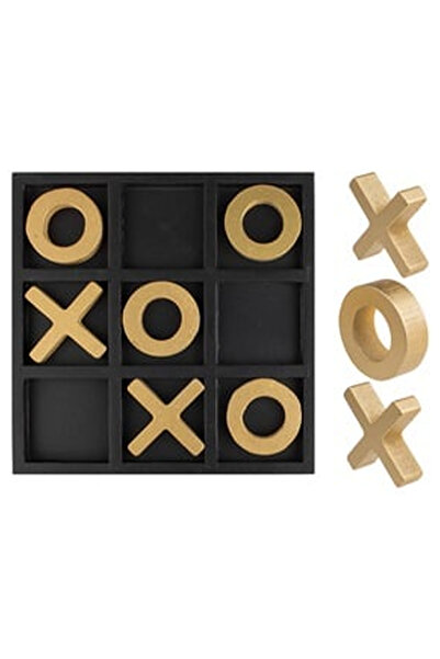 OEM Decoratiune de Masa din Lemn Joc Tic Tac Toe Negru Auriu 20x2x20cm - 10 p...