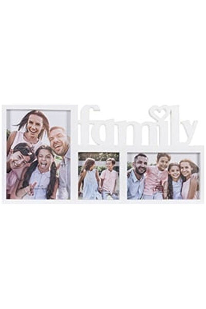 OEM Rama Foto Decorativa Alba ”Family” pentru 3 Poze 40x20cm