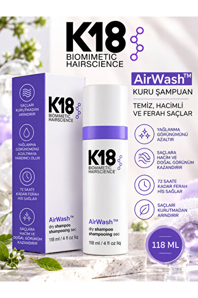 K18 AirWash 118 ml – Yağlanma Görünümünü Azaltan ve Saça Hacim Kazandıran Kur...