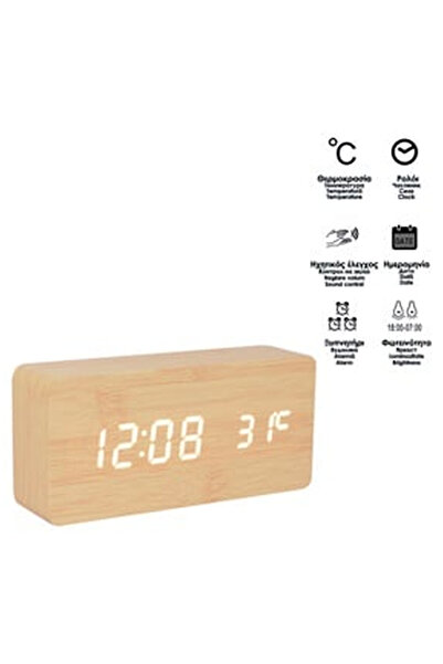 OEM Ceas & Statie Meteo Bej cu Efect de Lemn cu USB 15x4x7cm