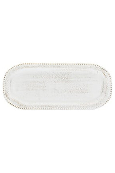 OEM Platou Decorativ din Lemn Oval Dots Alb Brushed Auriu 35x15cm