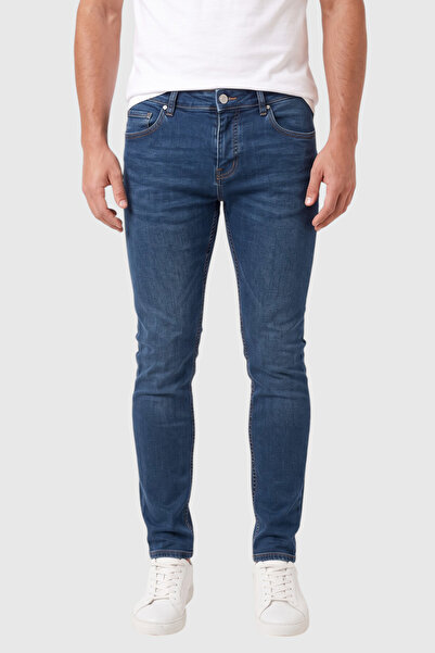 DeepSEA Men's Slim Fit 98% Cotton Lycra Stonewashed Navy Blue Jean – Flexible...