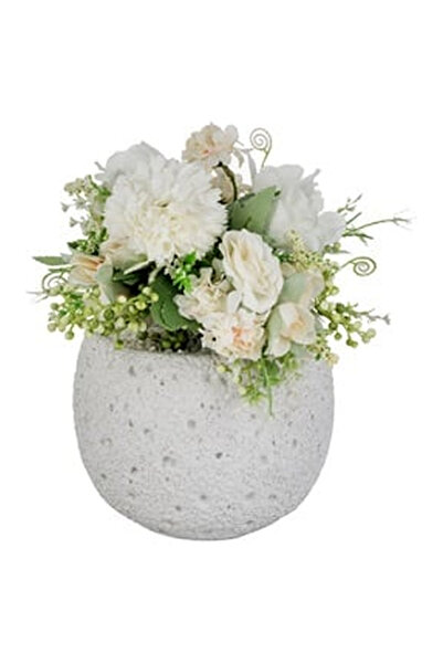 OEM Ghiveci Decorativ din Ciment Alb cu Floare Artificiala Somon Ø15x22cm