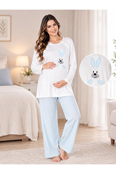 by İGP Cotton Long Sleeve Maternity Adjustable Waist Pajama Set Effortt