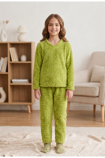Generic Children's Winter Pajamas, Two-Piece, Green, Size 8 Years