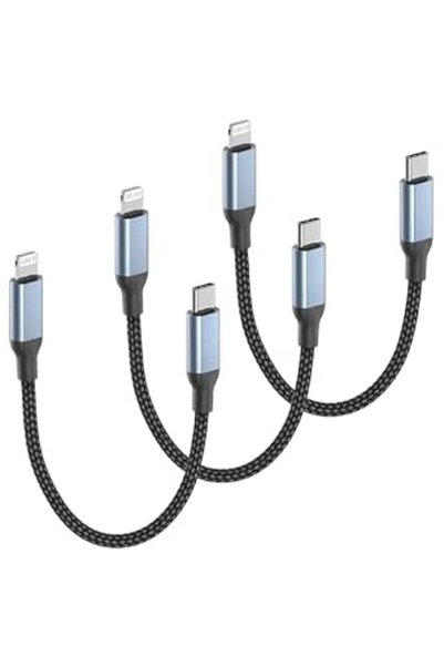 GENERAL كابل USB C إلى Lightning بطول 6 بوصات، 3 قطع [معتمد من MFi] كابل شحن ...