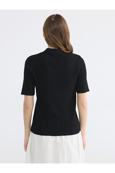 LC Waikiki Vizyon New Season Black Polo Collar Women's Knitwear Cardigan