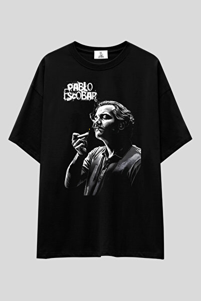 UmbraWear Μπλουζάκι Unisex με αφίσα Pablo Escobar, μαύρο, με μεγάλη εφαρμογή....