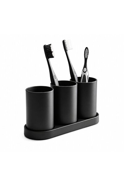 OEM Organizator periuțe de dinți, 3 compartimente, design modern, negru, 30x1...