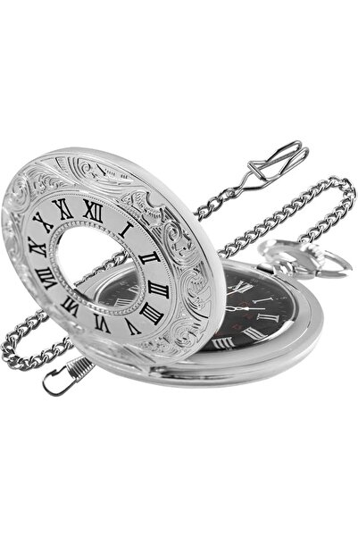GENERAL Hollow Quartz Pocket Watch for Men White Arabic Numerals Dial Stainle...