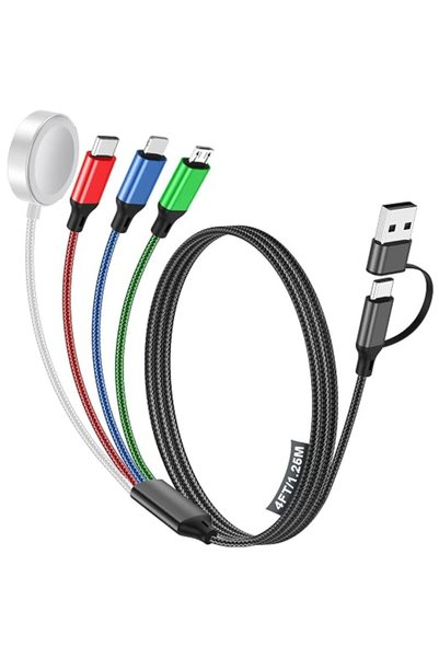 TERRIFI كابل شحن متعدد 4 في 2، مدخل USB-A من نوع C مع منفذ USB-C وLightning و...