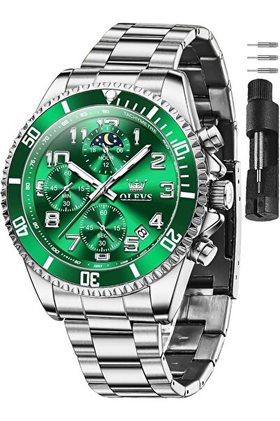 OLEVS Official Olevs Men's Stainless Steel Watch with Date Display, Large Fro...