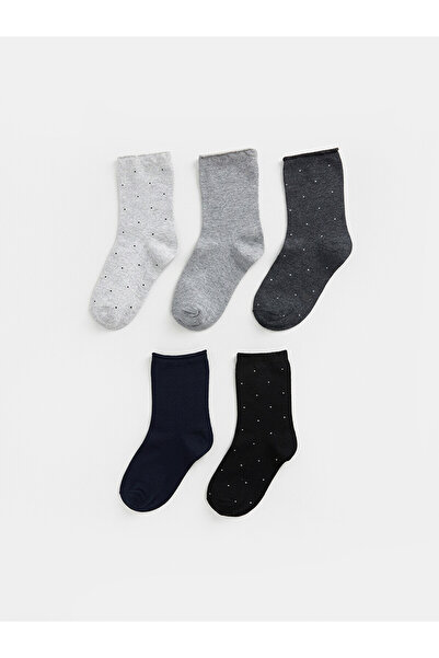 LC Waikiki Alita City Gray Polka Dot 5-Piece Pack Women's Socks