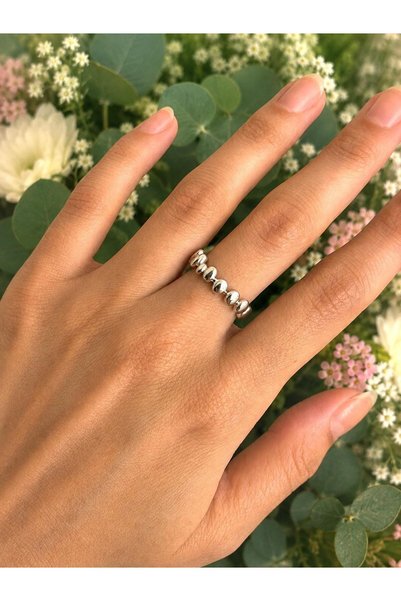 nunu takı Row Oval Silver Ring