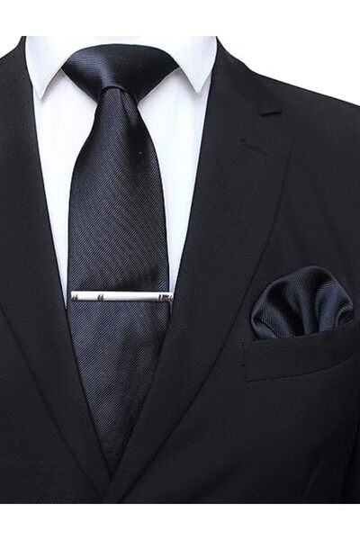 Arabest Solid Color Men's Tie Set with Pocket Square,Cufflinks,Tie Clip and B...