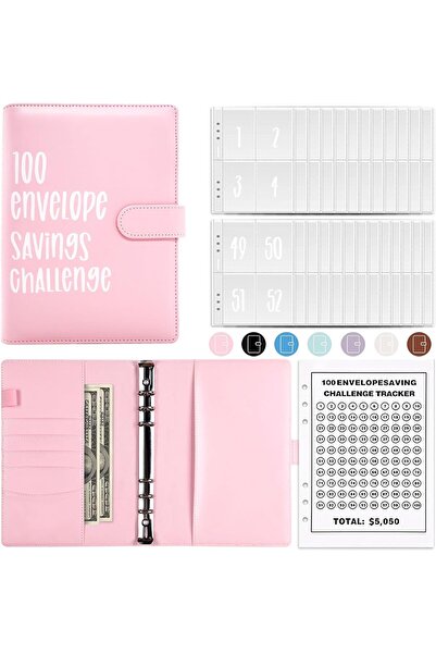 Arabest 100 Envelopes Money Saving Challenge Budget Binder,A5 Refillable 6-Ri...