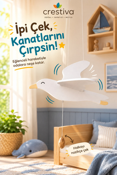 Kanat Çırpan Ahşap Martı - Ahşap Tavan Süsü ve Odas Dekoru
