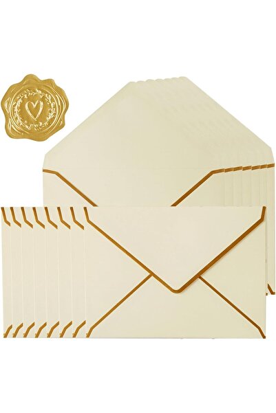 Arabest 10 Pack Thick A7 Envelopes with Gold Border and Stickers,Cream Color,...