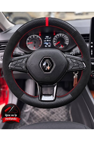 HasAkman Renault Clio 5 Dikme Direksiyon Kılıfı Alcantara Süet Mat Karbon Kır...