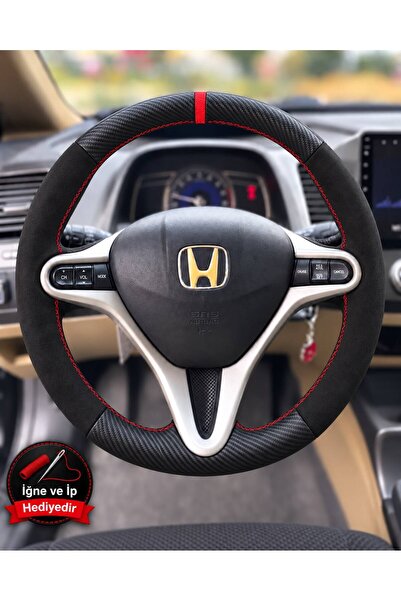 HasAkman Honda Civic FD6 Dikme Direksiyon Kılıfı Alcantara Süet Mat Karbon Kı...