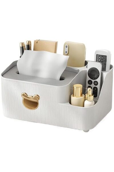 Arabest Multi-Functional Desktop Tissue Box and Storage Organizer,Large White