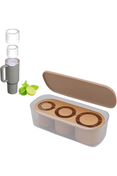 Arabest Silicone Cylinder Ice Cube Tray with Lid and Bin,3-Hole Hollow Ice Mo...