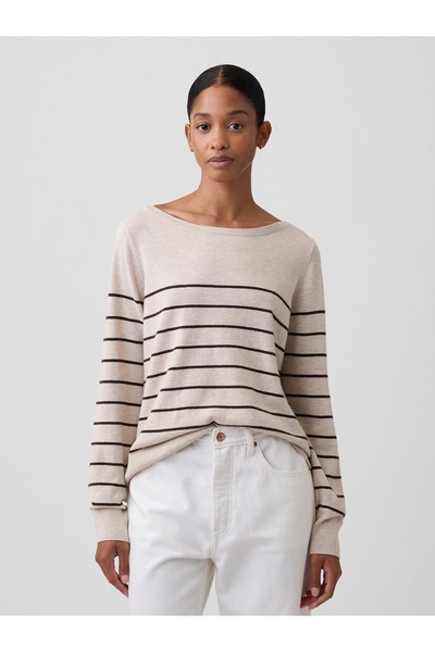 GAP Kadın Bej Relaxed Jersey Boatneck Kazak