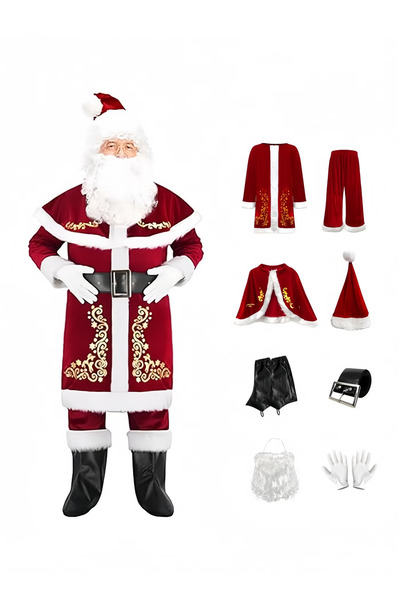 GGEROU 8Pcs Santa Claus Costume for Men Adult Christmas Santa Costume Set Vel...