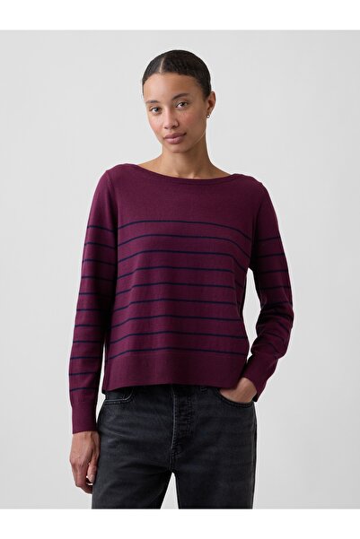 GAP Kadın Mor Relaxed Jersey Boatneck Kazak