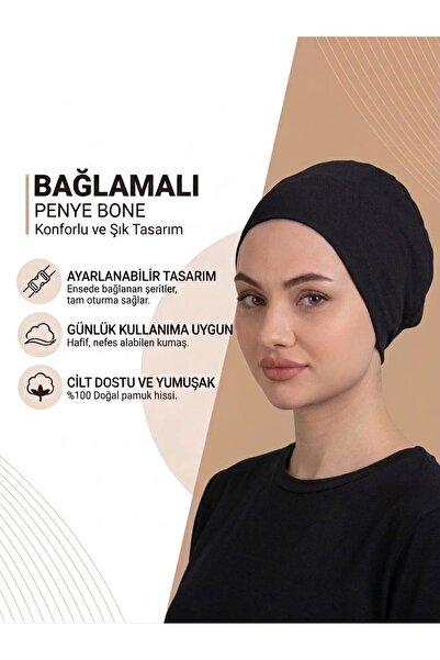 Genel Markalar Bağlamalı Penye Siyah Bone - İç Bone