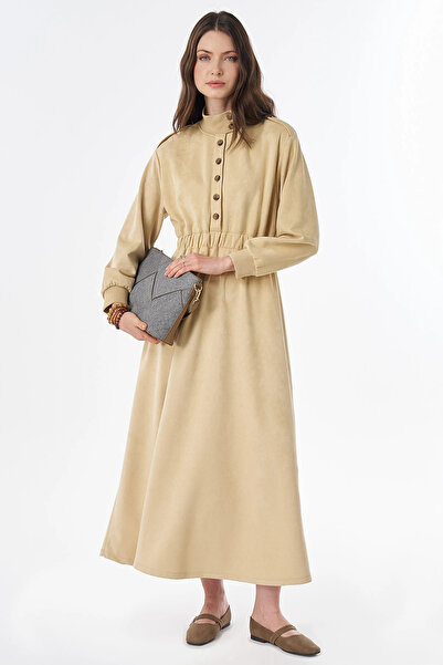 Kayra Button Detailed Maxi Dress Yellow