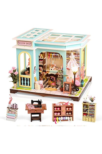 Arabest Tailor Shop DIY Miniature Wooden Dollhouse Kit with LED Light,3D Puzz...