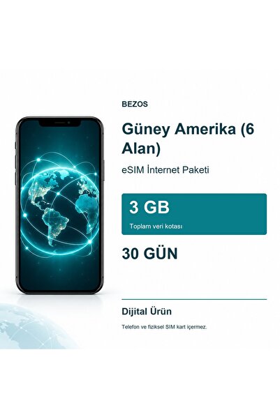Bezos Güney Amerika (6 Alan) eSIM İnternet Paketi 3 GB 30 Gün